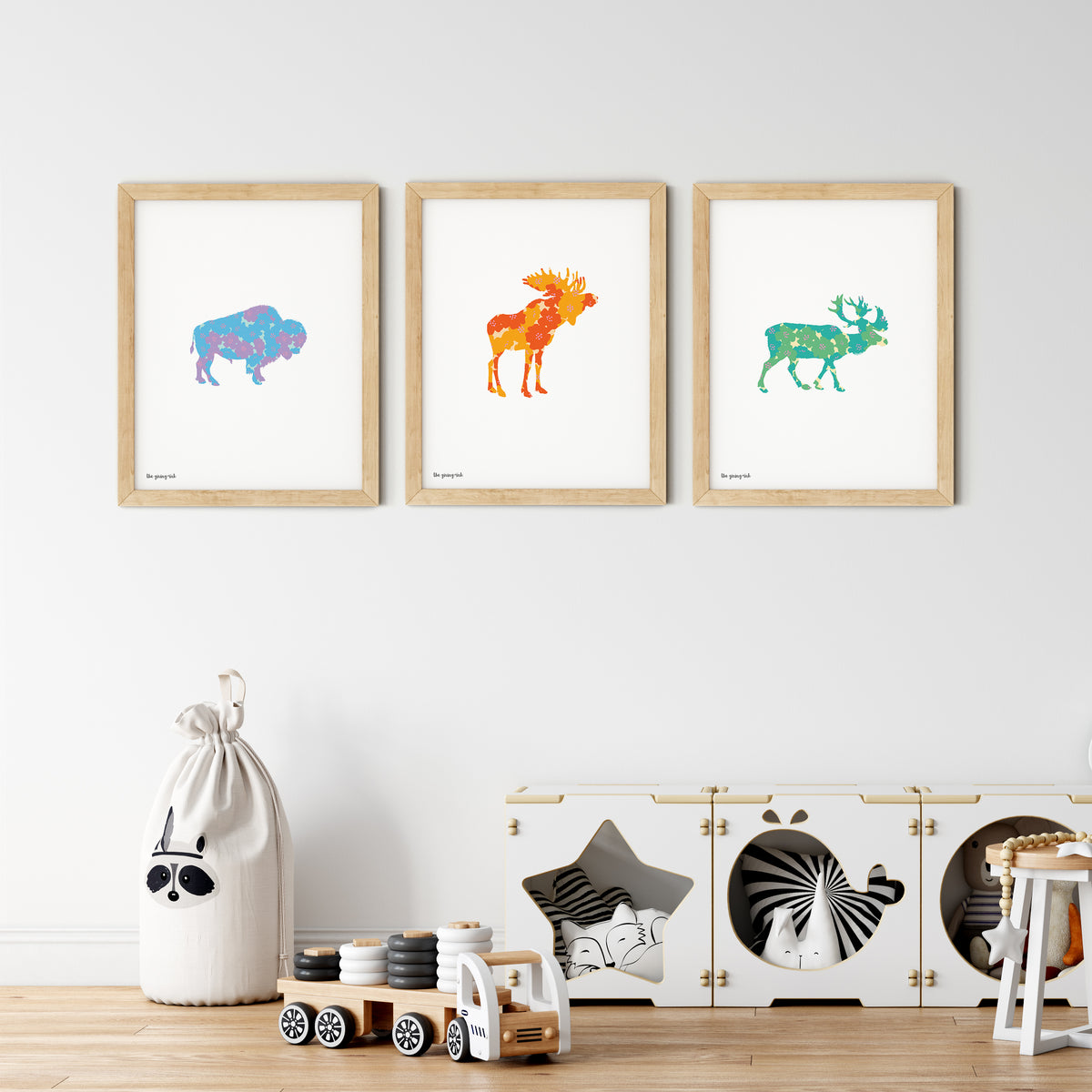 Floral Paper Bison - Giclee Print